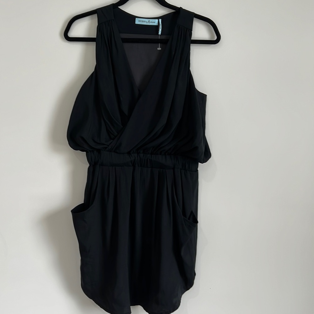 NWOT Guess by Marciano size Small black silk faux wrap silk dress
